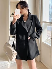 DAZY Business Casual Solid Color Blazer,Fall Clothes - Black - View 4