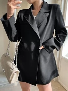DAZY Business Casual Solid Color Blazer,Fall Clothes - Black - View 5