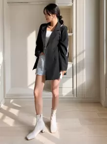 DAZY Business Casual Solid Color Blazer,Fall Clothes - Black - View 6