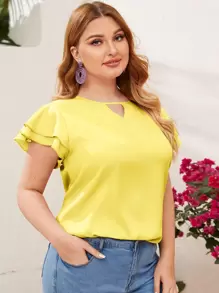 SHEIN Clasi Áo sơ mi Plus Size Xù phân lớp màu trơn Thanh lịch - Màu vàng - Xem 1