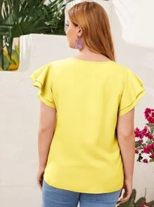 SHEIN Clasi Áo sơ mi Plus Size Xù phân lớp màu trơn Thanh lịch - Màu vàng - Xem 2