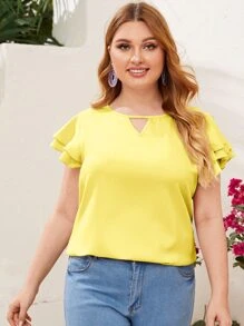 SHEIN Clasi Áo sơ mi Plus Size Xù phân lớp màu trơn Thanh lịch - Màu vàng - Xem 4