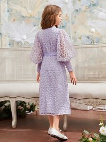 SHEIN Đầm Gái Thắt lưng Ngọc trai Dây kéo màu trơn Hấp dẫn - Màu Lilac Tím - Xem 3