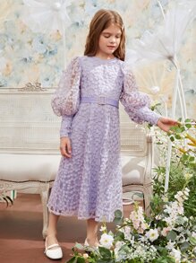 SHEIN Đầm Gái Thắt lưng Ngọc trai Dây kéo màu trơn Hấp dẫn - Màu Lilac Tím - Xem 4