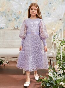 SHEIN Đầm Gái Thắt lưng Ngọc trai Dây kéo màu trơn Hấp dẫn - Màu Lilac Tím - Xem 5