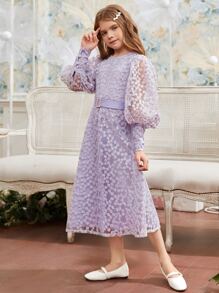 SHEIN Đầm Gái Thắt lưng Ngọc trai Dây kéo màu trơn Hấp dẫn - Màu Lilac Tím - Xem 6