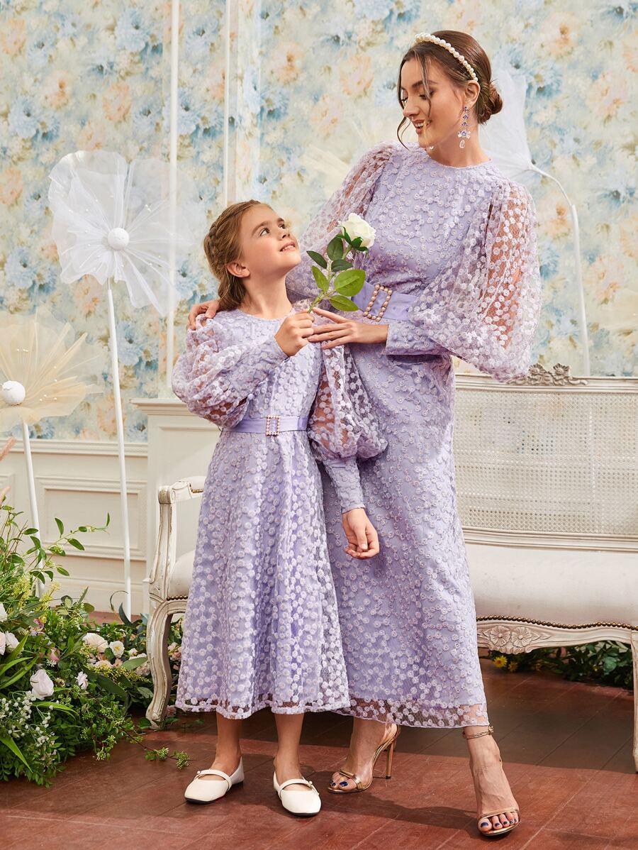 SHEIN Đầm Gái Thắt lưng Ngọc trai Dây kéo màu trơn Hấp dẫn - Màu Lilac Tím - Xem 1