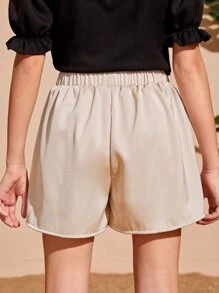 SHEIN 女孩前繫帶闊腿短褲 - 杏色 - 查看 2