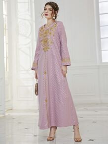 Al Najma 燙金波點印花刺繡長袍連衣裙 - 紫丁香色 - 查看 3