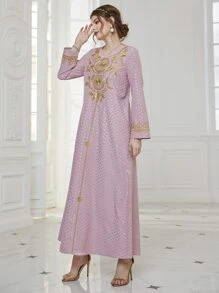 Al Najma 燙金波點印花刺繡長袍連衣裙 - 紫丁香色 - 查看 4