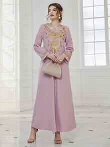 Al Najma 燙金波點印花刺繡長袍連衣裙 - 紫丁香色 - 查看 5