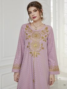 Al Najma 燙金波點印花刺繡長袍連衣裙 - 紫丁香色 - 查看 6