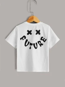 SHEIN Young Boy Casual Spring/Summer Knit Round Neck Letter Graphics T-Shirt - White - View 1