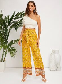 SHEIN 單肩木耳邊短款上衣 - 米色 - 查看 3