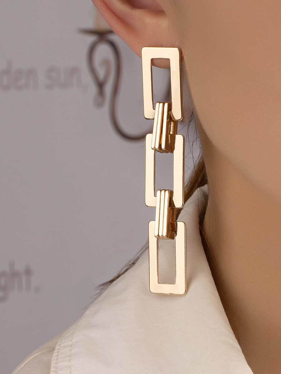Pendientes largos con diseño de cadena - Amarillo Oro - Ver 1