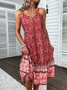 Floral Print Ruffle Hem Cami Dress - Multicolor - View 1