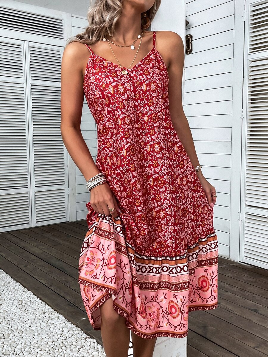 Floral Print Ruffle Hem Cami Dress - Multicolor - View 1