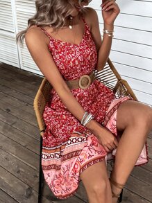 Floral Print Ruffle Hem Cami Dress - Multicolor - View 3