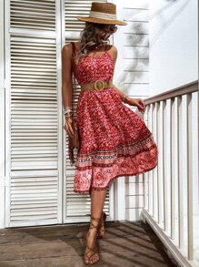 Floral Print Ruffle Hem Cami Dress - Multicolor - View 5