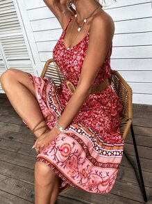 Floral Print Ruffle Hem Cami Dress - Multicolor - View 6