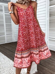 Floral Print Ruffle Hem Cami Dress - Multicolor - View 7