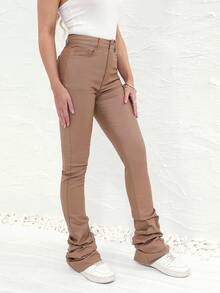High Waist Stacked Jeans - Apricot - View 2