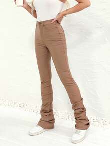 High Waist Stacked Jeans - Apricot - View 3