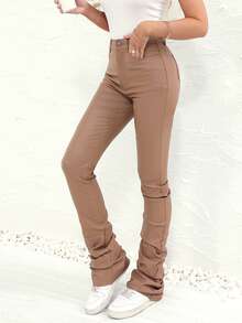 High Waist Stacked Jeans - Apricot - View 4
