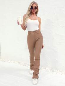 High Waist Stacked Jeans - Apricot - View 5