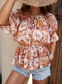 Áo sơ mi nữ Viên lá sen Hoa Tất cả trên in Boho - Nhiều màu - Xem 1