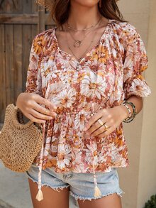 Áo sơ mi nữ Viên lá sen Hoa Tất cả trên in Boho - Nhiều màu - Xem 5