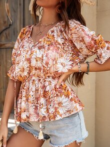 Áo sơ mi nữ Viên lá sen Hoa Tất cả trên in Boho - Nhiều màu - Xem 7