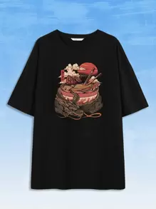 Ilustrata Dragon & Noodle Graphic Drop Shoulder Tee - Black - View 1