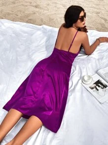 SHEIN Unity Đầm Lộ Lưng màu trơn Hấp dẫn - Màu tím - Xem 2