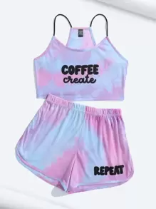 JoyandElle Bộ đồ hai mảnh nữ Lá thư Cà vạt nhuộm Giải trí - Nhiều màu - Xem 1