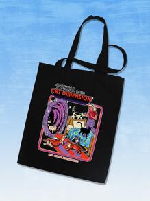 Stevenrhodes Cat Graphic Shopping Bag, Tote Bag Large, Best Fall Inspo Ideas - Black - View 3