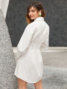 SHEIN Đầm Nút phía trước màu trơn Thanh lịch - trắng - Xem 2