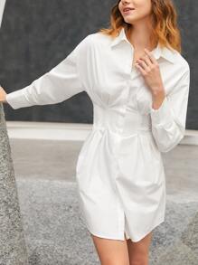 SHEIN Đầm Nút phía trước màu trơn Thanh lịch - trắng - Xem 6