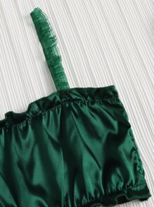 3 piezas Conjunto de pijama de satén sólido - Verde - Ver 3