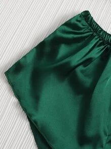 3 piezas Conjunto de pijama de satén sólido - Verde - Ver 4