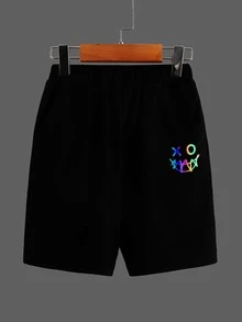 SHEIN Quần short phản quang họa tiết hoạt hình cho bé trai tuổi teen 2 chiếc - màu đen - Xem 3