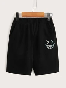 SHEIN Quần short phản quang họa tiết hoạt hình cho bé trai tuổi teen 2 chiếc - màu đen - Xem 5