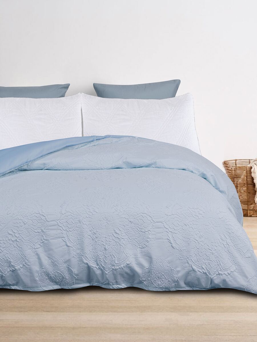 Embossed Duvet Cover Without Filler - Baby Blue - View 1