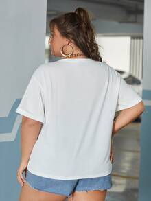 SHEIN 大碼花卉圖案和老虎印花上衣 - 白色 - 查看 2