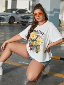 SHEIN 大碼花卉圖案和老虎印花上衣 - 白色 - 查看 4