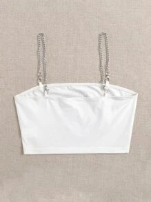 SHEIN EZwear Áo hai dây Chuỗi Con số Giải trí - trắng - Xem 2