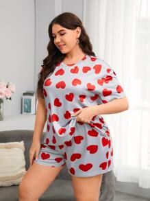 Bộ Giản Dị Kích Thước Lớn Tim Tất cả trên in Dễ thương - Màu Xám nhạt - Xem 1