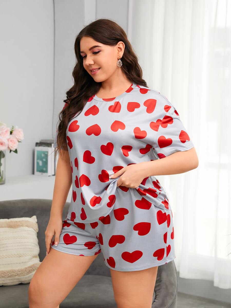 Bộ Giản Dị Kích Thước Lớn Tim Tất cả trên in Dễ thương - Màu Xám nhạt - Xem 1