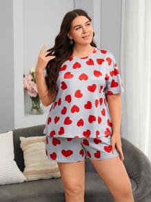 Bộ Giản Dị Kích Thước Lớn Tim Tất cả trên in Dễ thương - Màu Xám nhạt - Xem 3