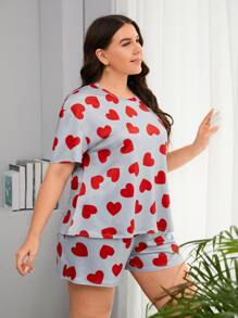 Bộ Giản Dị Kích Thước Lớn Tim Tất cả trên in Dễ thương - Màu Xám nhạt - Xem 4